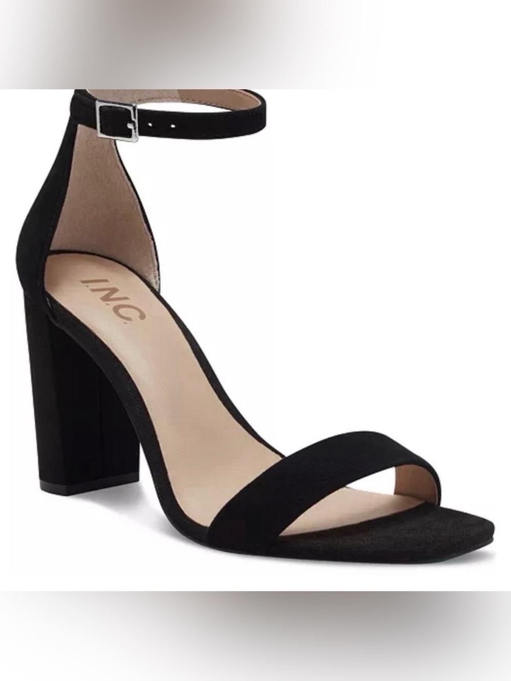 INC International Concepts Lexini Block Heel Sandals Suede Black